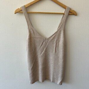 Banana Republic Y2K Knit Tank Top Womens Large Cream Ribbed Neutr Minimalist CBK